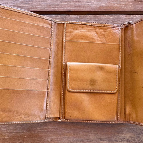 Trussardi vintage women's wallet used, beige and brown leather details