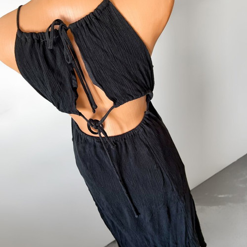 Dress for Small Bust size S/M with Back Ties and Slit, like new, black