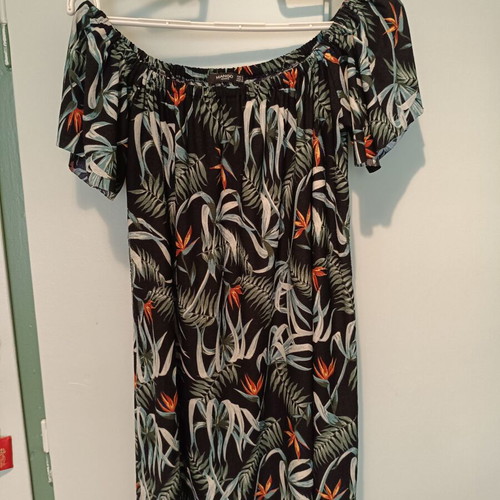 Mango dress small tropical print off-shoulder like new