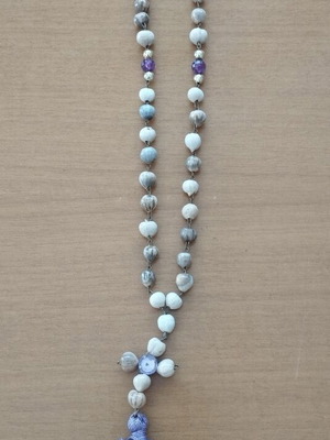 Handmade rosary prayer beads with wood and purple stones, 38 cm, new