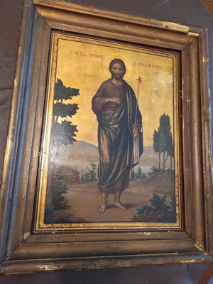 Saint John the Baptist oil on wood used, 38x28 cm