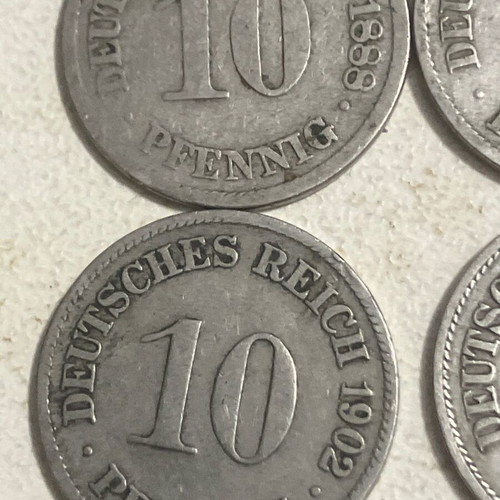 Lot of 7 German coins used from 1875 to 1906