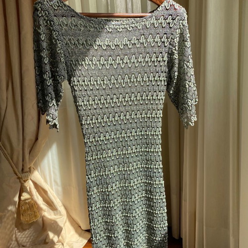 Embroidered dress with silver thread, size small-medium, elastic