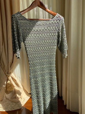 Embroidered dress with silver thread, size small-medium, elastic