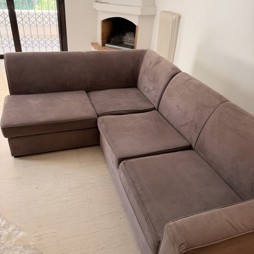 Corner sofa 2.50 x 1.75 m like new, grey-brown water-repellent fabric