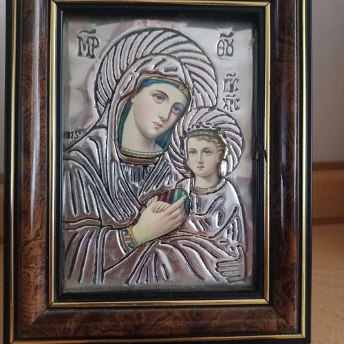Virgin Mary Icon Silver 9.25 17.5x14 cm
