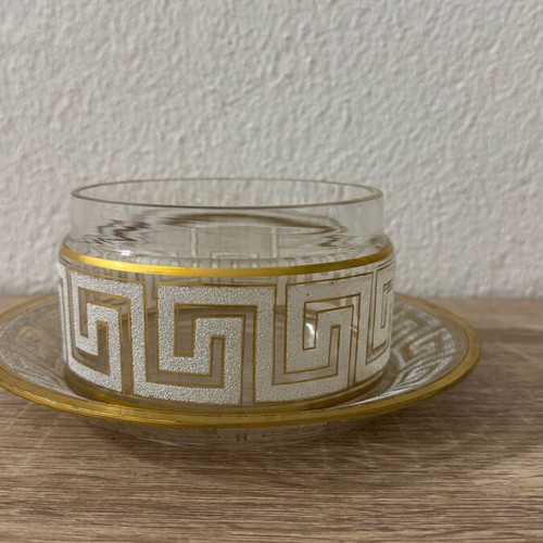 Luxury vintage glass bowl and saucer set used with gold trim