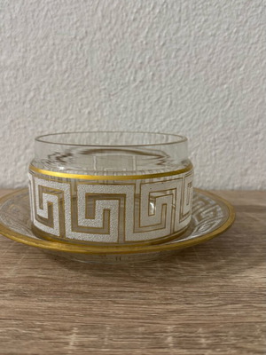 Luxury vintage glass bowl and saucer set used with gold trim