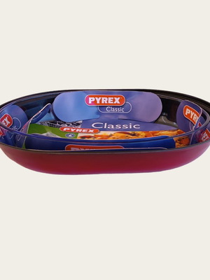 Pyrex set with glass oval and aluminum baking tray 35x24cm new