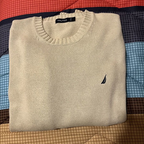 Cotton knit Nautica sweater beige, like new, wide fit, size L