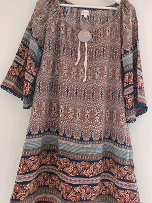 Φόρεμα τούνικ boho ethnic Large καινούργιο, viscose με βαμβακερή δαντέλα