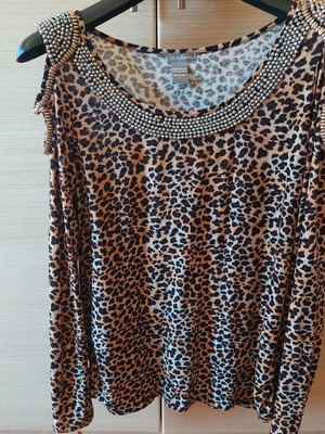 C.Oliver leopard print blouse with studs XL new