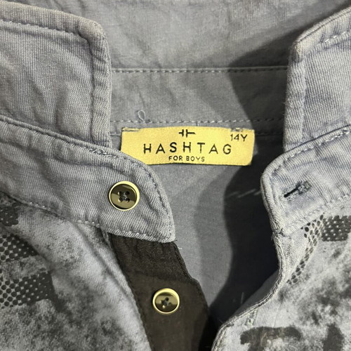 Hashtag blue fabric bermuda shorts and shirt set