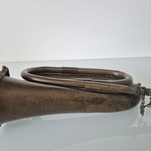 C. Mahillon brass bugle and WW1 infantry signalman portrait