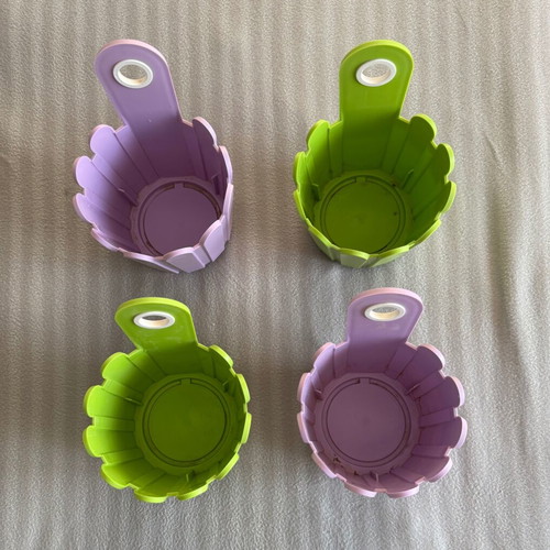 Emsa Hanging Plastic Garden Pots used, green and purple, set of 4