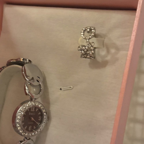 Watch, ring and long earrings set, grey