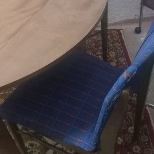 Classic wooden chairs set of 2 like new with blue plaid upholstery