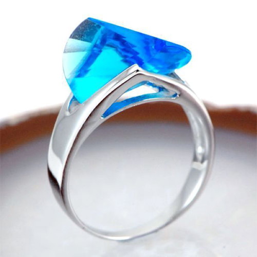 Blue Topaz Crystal ring in silver platinum plated 925 new