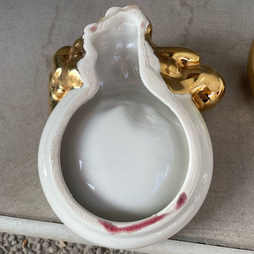 Porcelain vase gilded like new with grape designs and two ashtrays