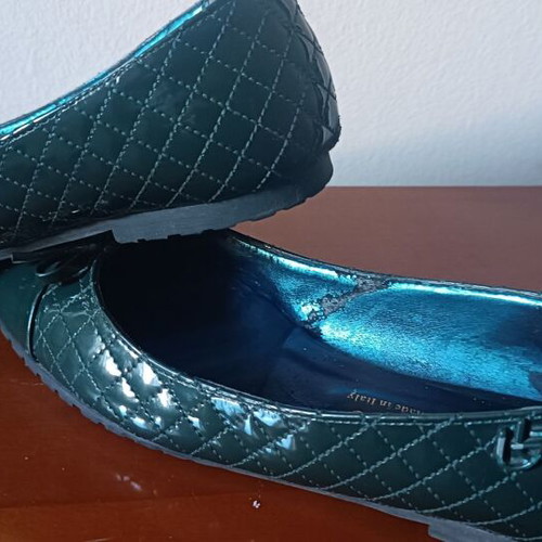 Blu Byblos No 38 ballerinas used, dark green quilted patent leather