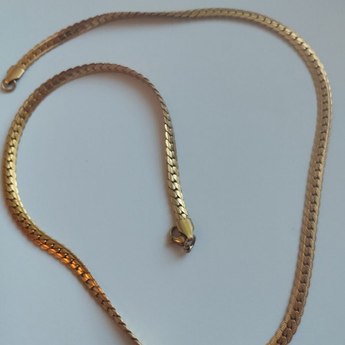 Herringbone Snake Chain Necklace gold plated stainless steel like new, 50 cm
