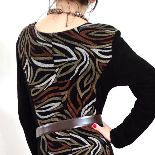 Vintage 80s Long Rib Dress used, black with buttons