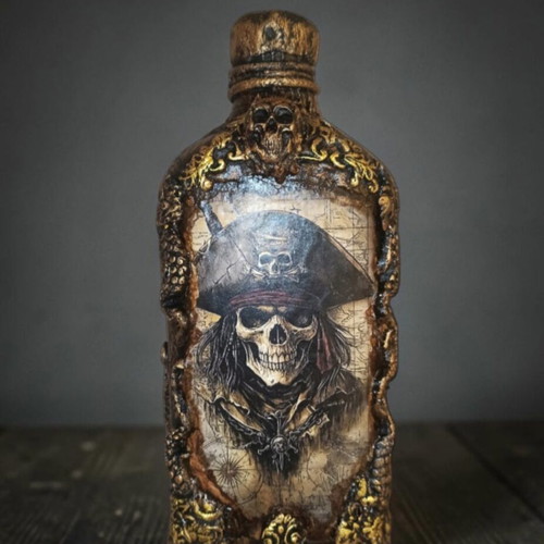 Handmade decorative bottle with pirate theme