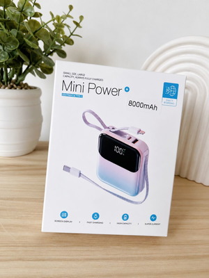 Mini Power 8000mAh Power Bank new, Lightning and Type-C