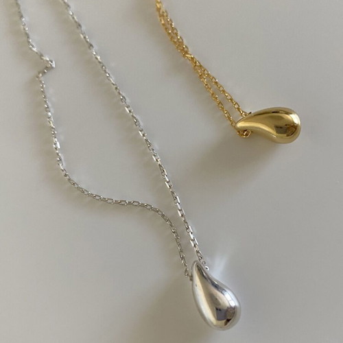Chunky Teardrop Necklace silver stainless steel new