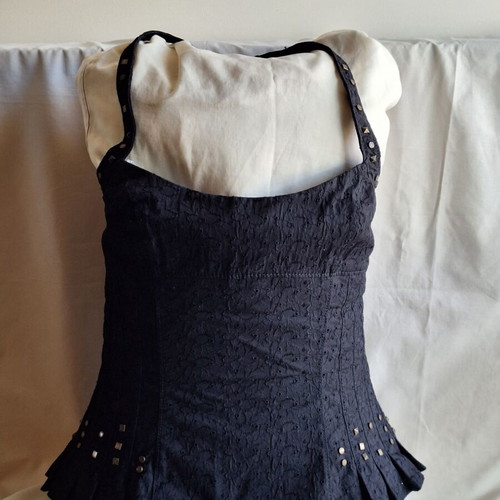 Karen Millen Vintage Y2K Small Black Broderie Anglaise Corset Halter Top like new
