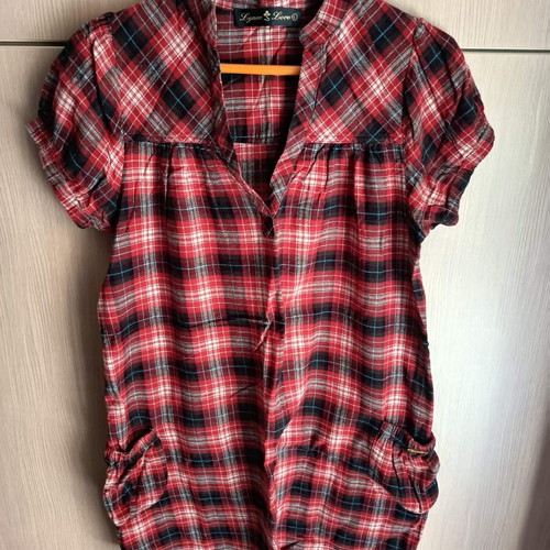 Lynne checked blouse dress size L like new, black and red