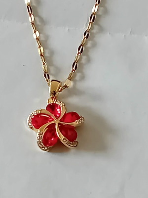 Steel gold necklace with crystals new, red