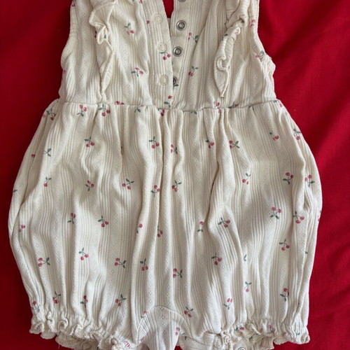 Summer romper for girl up to 6 months 68 cm organic cotton like new with cherry print