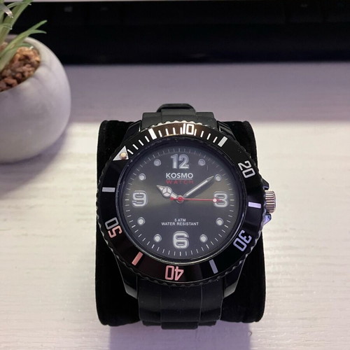 Kosmo Watch black wristwatch with rotating bezel new