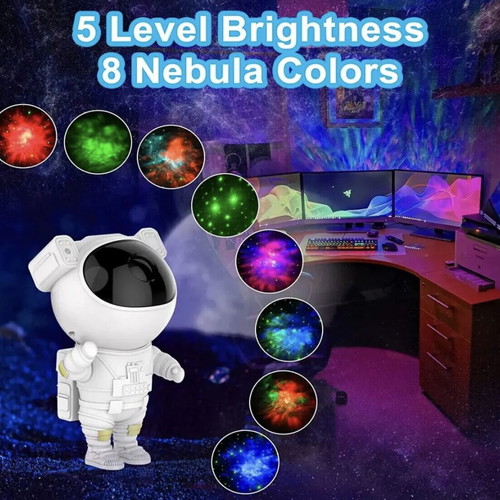 Astronaut night light with multicolor nebula projection
