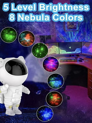 Astronaut night light with multicolor nebula projection