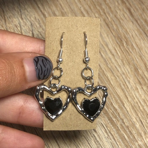 Handmade heart earrings new, punk rock emo gothic style