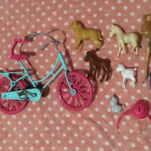 Barbie doll with bicycle and animals like new