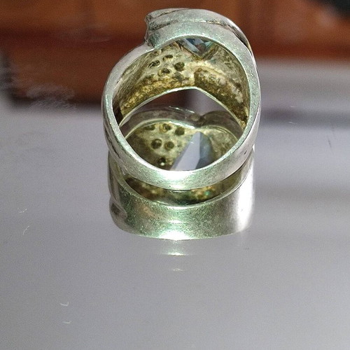 Vintage Handmade Silver 925 Ring Large with Blue Stone used