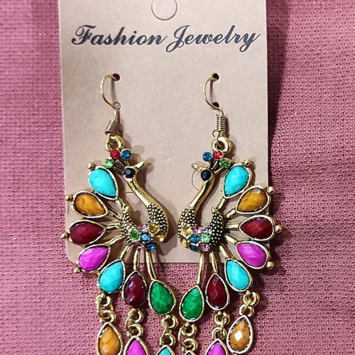 Handmade earrings colorful peacock