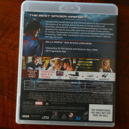 The Amazing Spiderman Blu-Ray 3D like new, 1 disc, subtitles