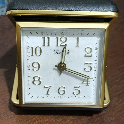 Japanese travel clock used, mechanical, analog, tabletop