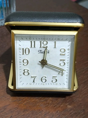 Japanese travel clock used, mechanical, analog, tabletop