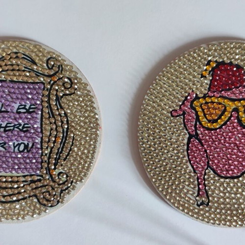Set of 8 wooden coasters with Friends theme and diamond painting technique