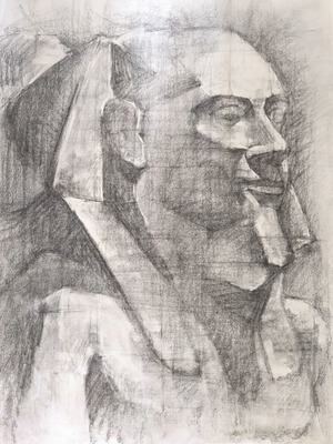 Original Charcoal Drawing on Ingres Paper Pharaoh Akhenaton Bust like new