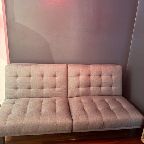 Vidal two-seater sofa new gray quilted fabric with wooden legs
