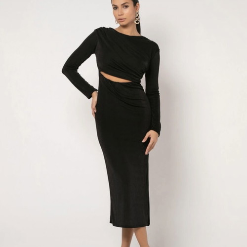 Midi dress with long sleeve, elastic, one size, new