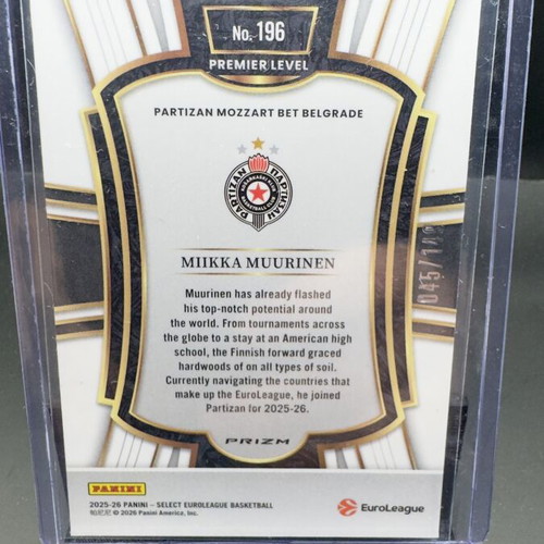 Κάρτα Miikka Muurinen 2025-26 Select Euroleague καινούργια