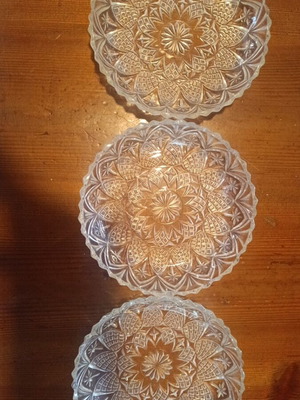 Set of 3 glass dessert plates like new with embossed design