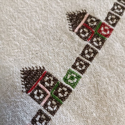 Handmade woven tablecloth with embroidery used 120x120